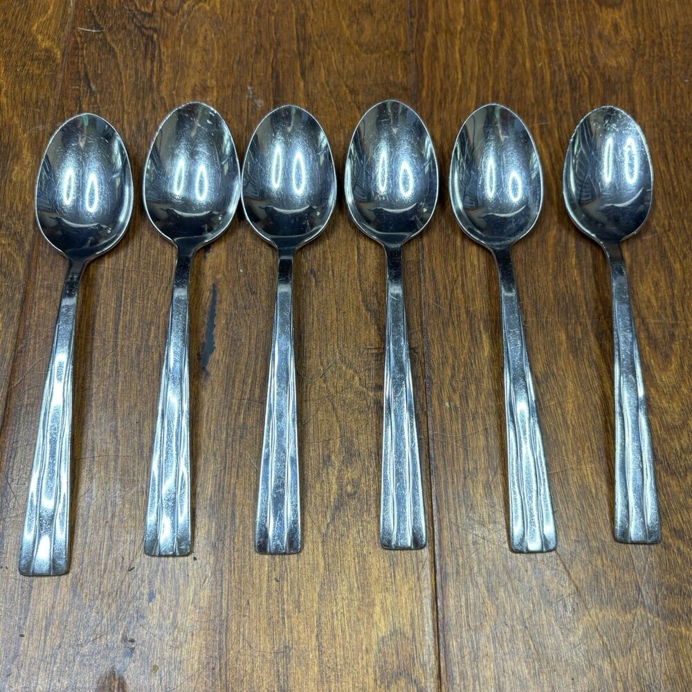 Oneida Camden Stainless Flatware 6 spoons 7" USA‎ Glossy Dinner Spoon